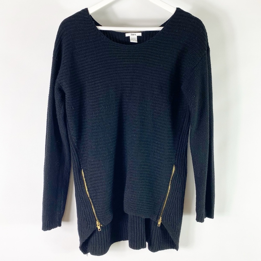Bar lll Wool Blend Ribbed Knit Black Sweater Side Zippers Women’s Size Large